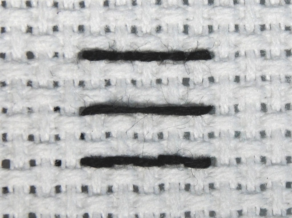 Black back stitches on aida fabric